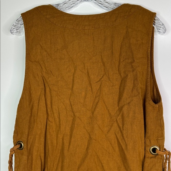 Free People Brown Linen Vneck Sleeveless Shirt Size Medium - Picture 5 of 8